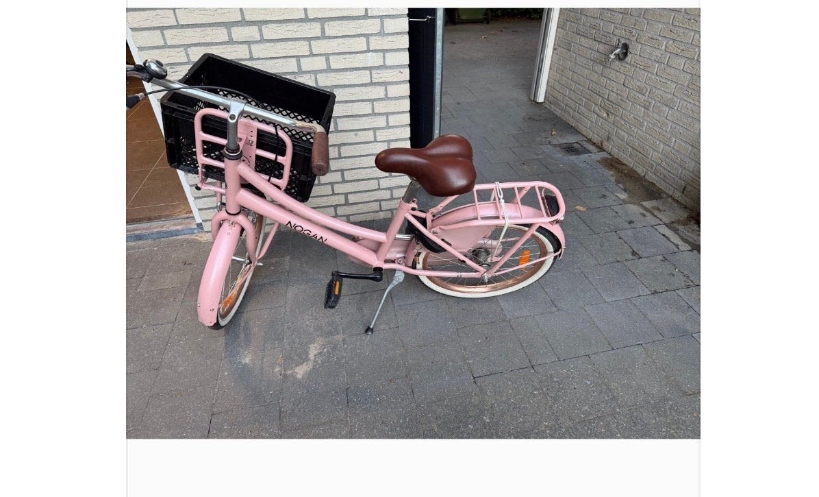 Roze Nogan kinderfiets met mand, Ophalen, Terugtraprem, 20 inch, Handrem