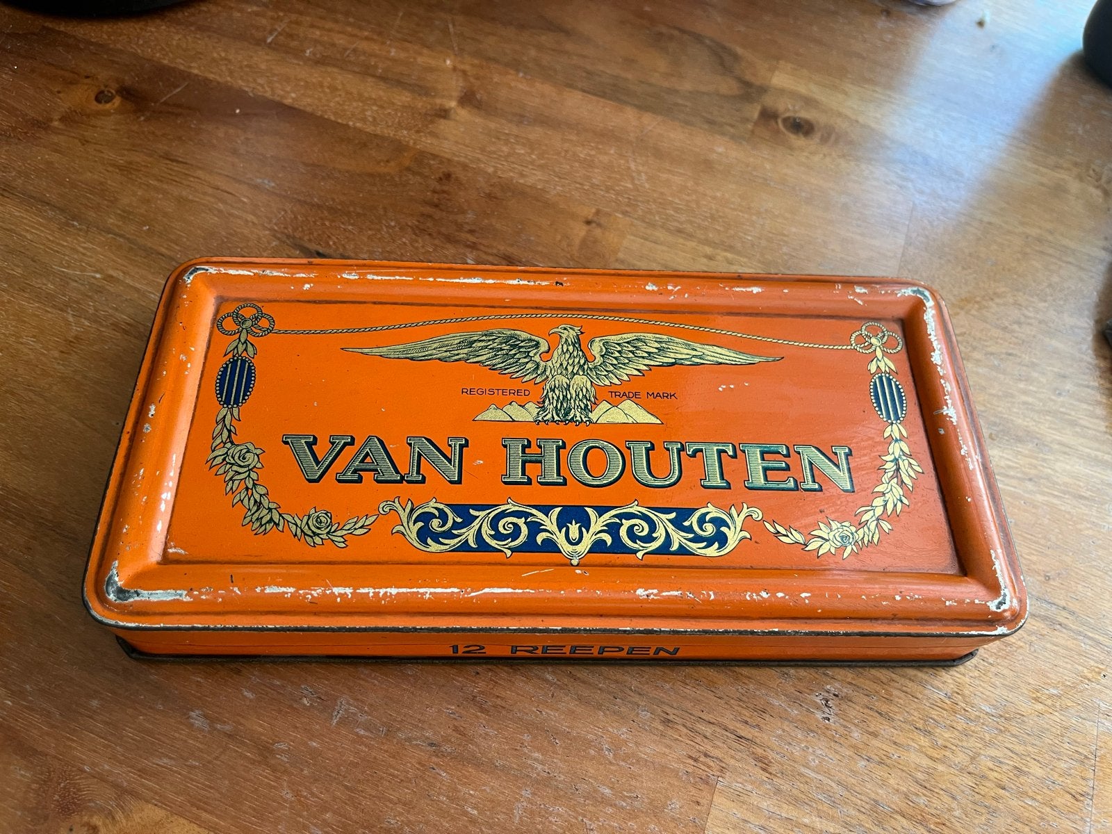 Vintage Van Houten blik - 12 Reepen - Oranje, Verzamelen, Blikken, Ophalen of Verzenden, Gebruikt, Overige, Overige merken