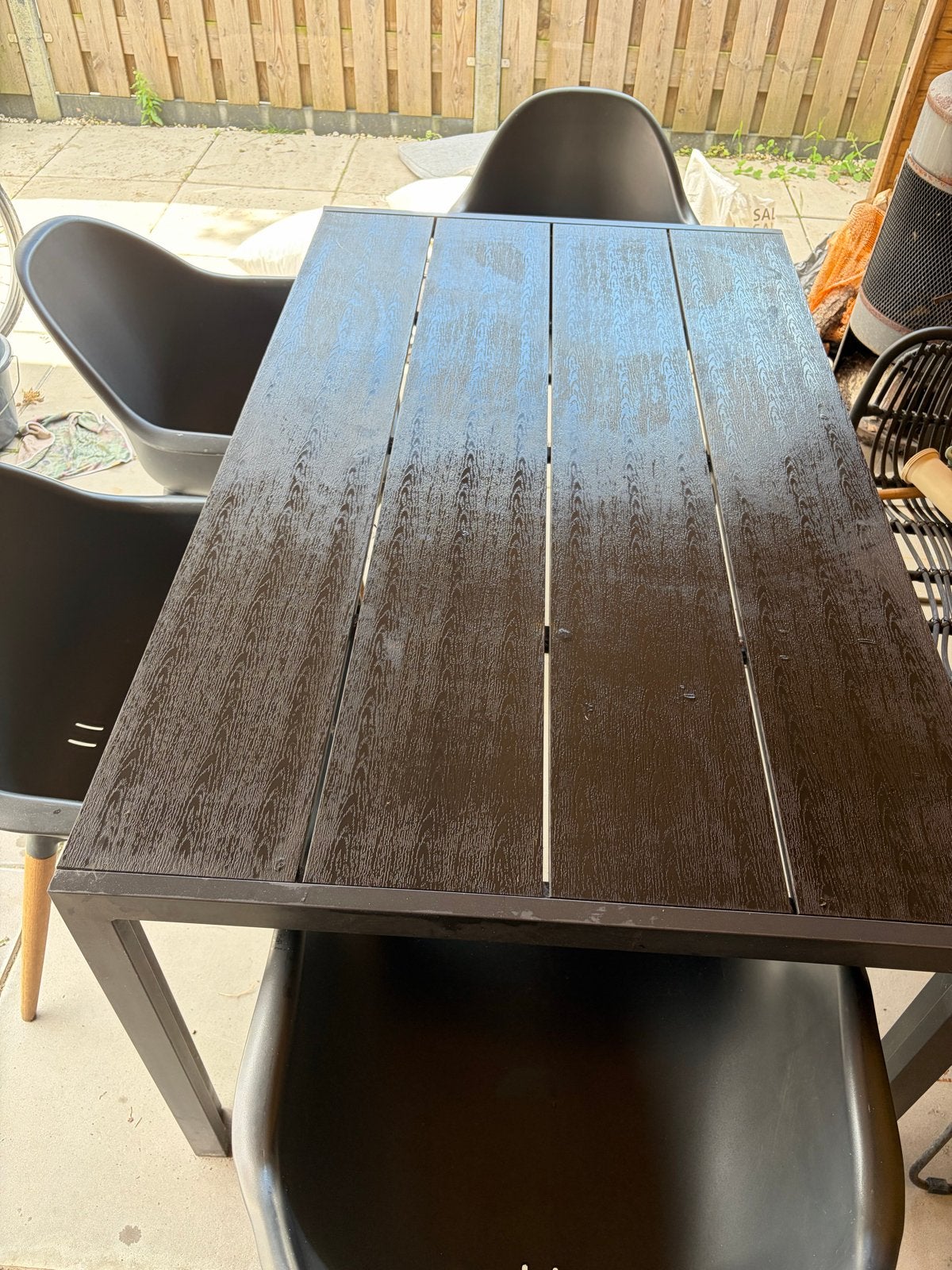 Antraciet tuinset: 4 kuipstoelen en tuintafel (Karwei), Tuin en Terras, Tuinsets en Loungesets, Ophalen, 4 zitplaatsen, Kunststof