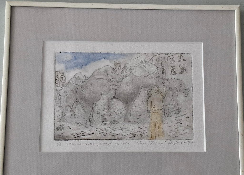 ets Els Janssen 1995 optocht olifanten gesigneerd nummer 1/6, Antiek en Kunst, Dagelijks leven, 25 cm, Genummerd, Ophalen of Verzenden