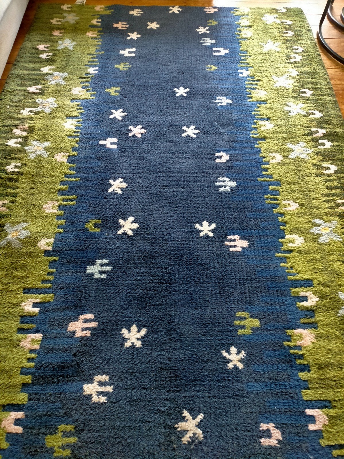 Vloerkleed 170x240 cm - Blauw/Groen met Bloemenpatroon, Ophalen, 150 tot 200 cm, 200 cm of meer, Zo goed als nieuw
