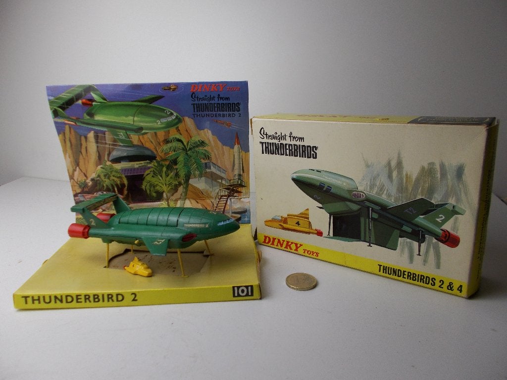 1966 Dinky Toys 101 THUNDERBIRDS 2 + BINNEN/BUITEN DOOS! (A), Hobby en Vrije tijd, Ophalen of Verzenden, Zo goed als nieuw, Overige typen