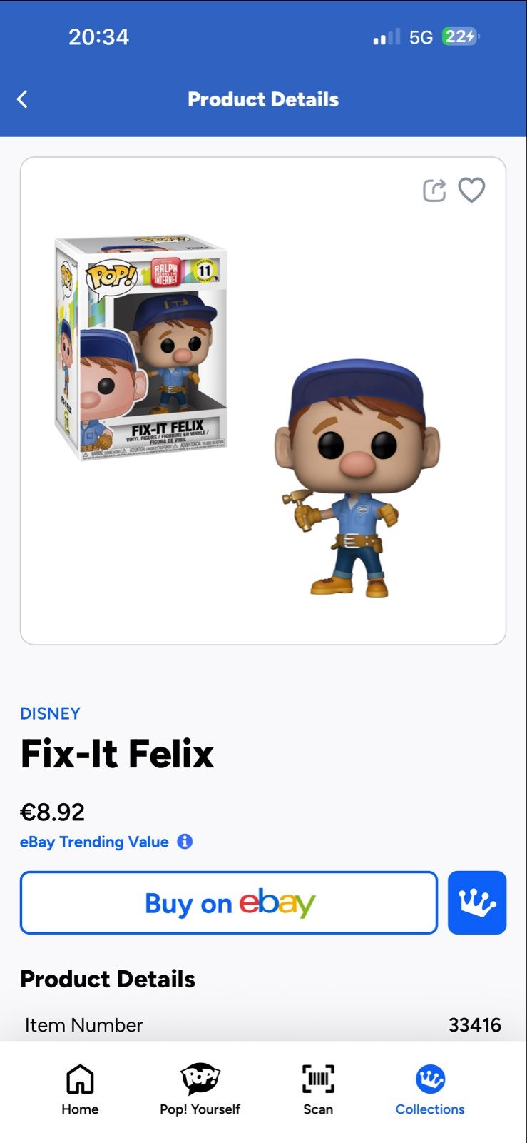 Funko Pop! Disney Fix-It Felix Wreck-It Ralph Figuur, Ophalen of Verzenden, Zo goed als nieuw