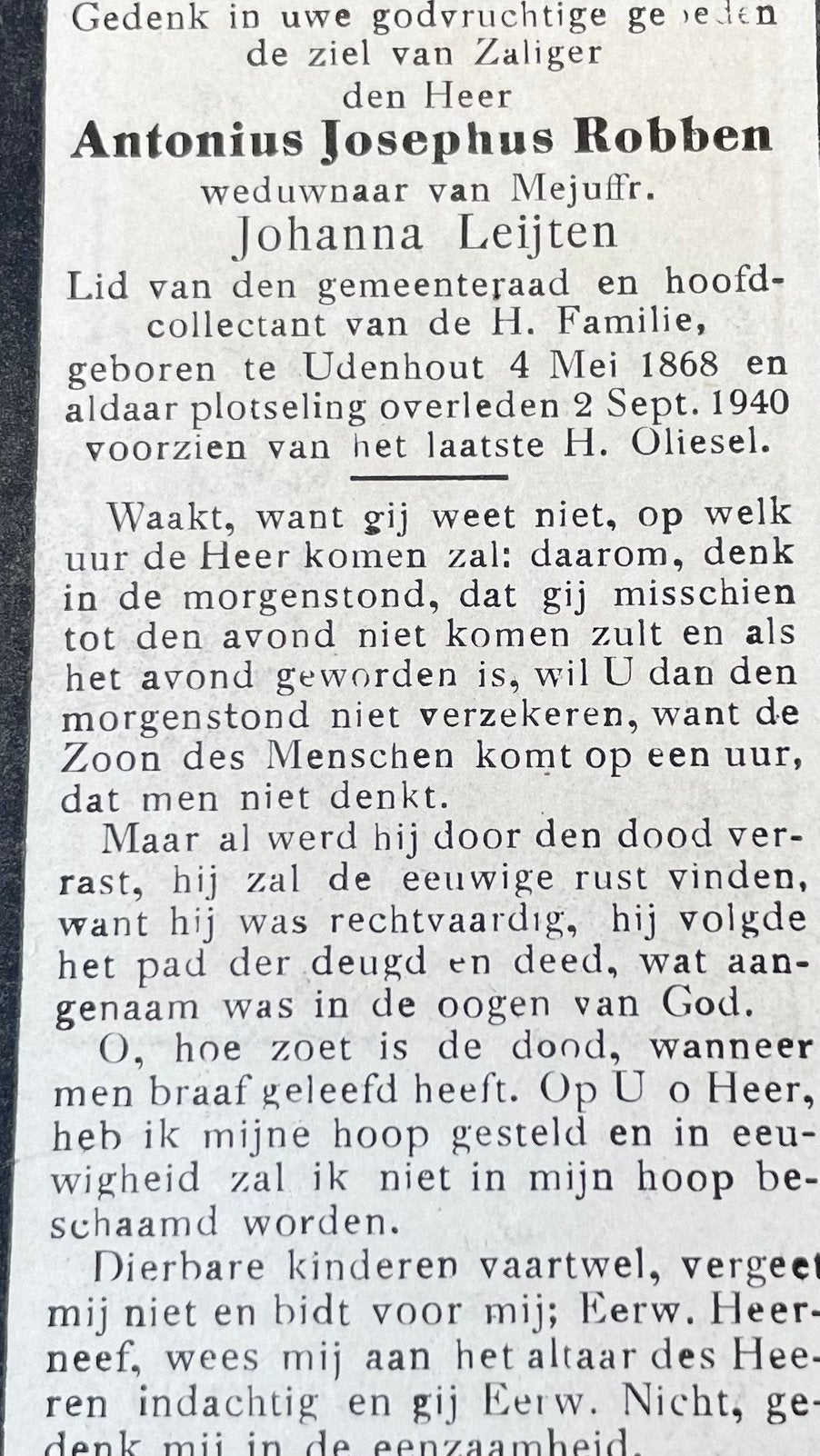 Antonius Josephus Robben 1868 Udenhout, Ophalen of Verzenden