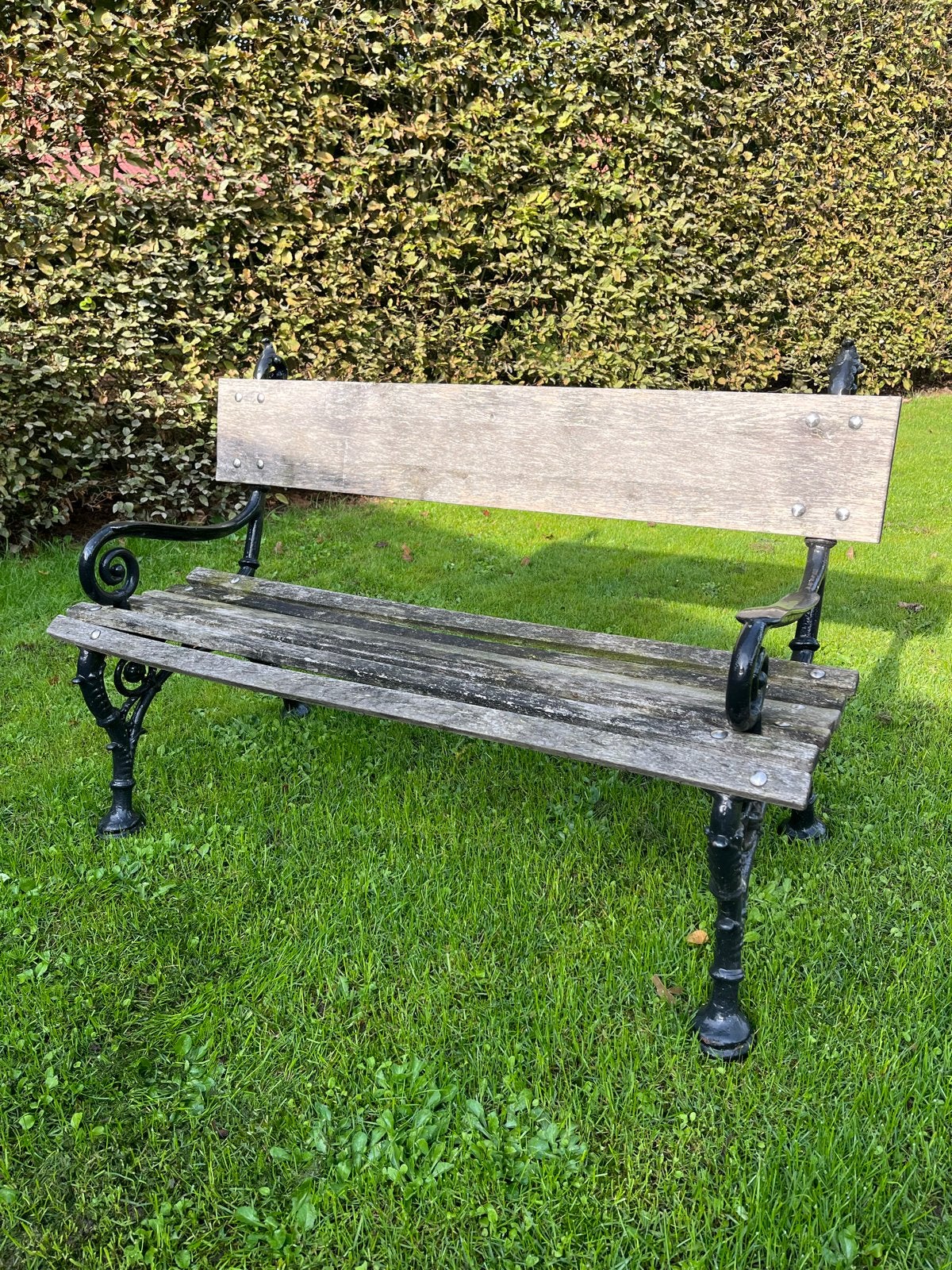 Vintage tuinbank met gietijzeren frame en houten latten, Ophalen, Gebruikt, Hout