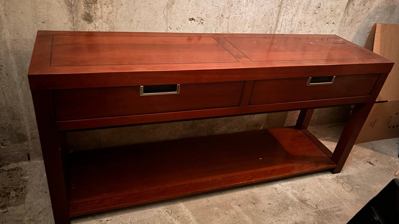 VANDAAG WEG! Houten sidetable met lades en opbergplank, Ophalen, 100 tot 150 cm, Zo goed als nieuw, Overige houtsoorten