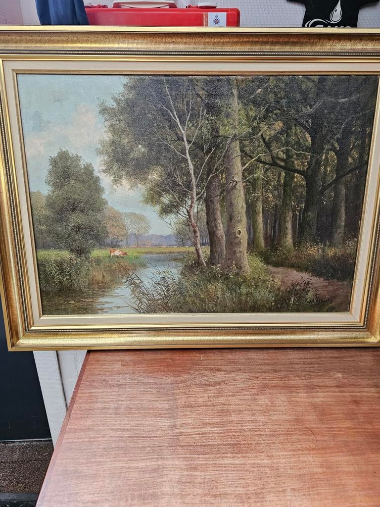 Schilderij W.J. Alberts - Boslandschap met water, Antiek en Kunst, Kunst | Schilderijen | Klassiek, Ophalen of Verzenden