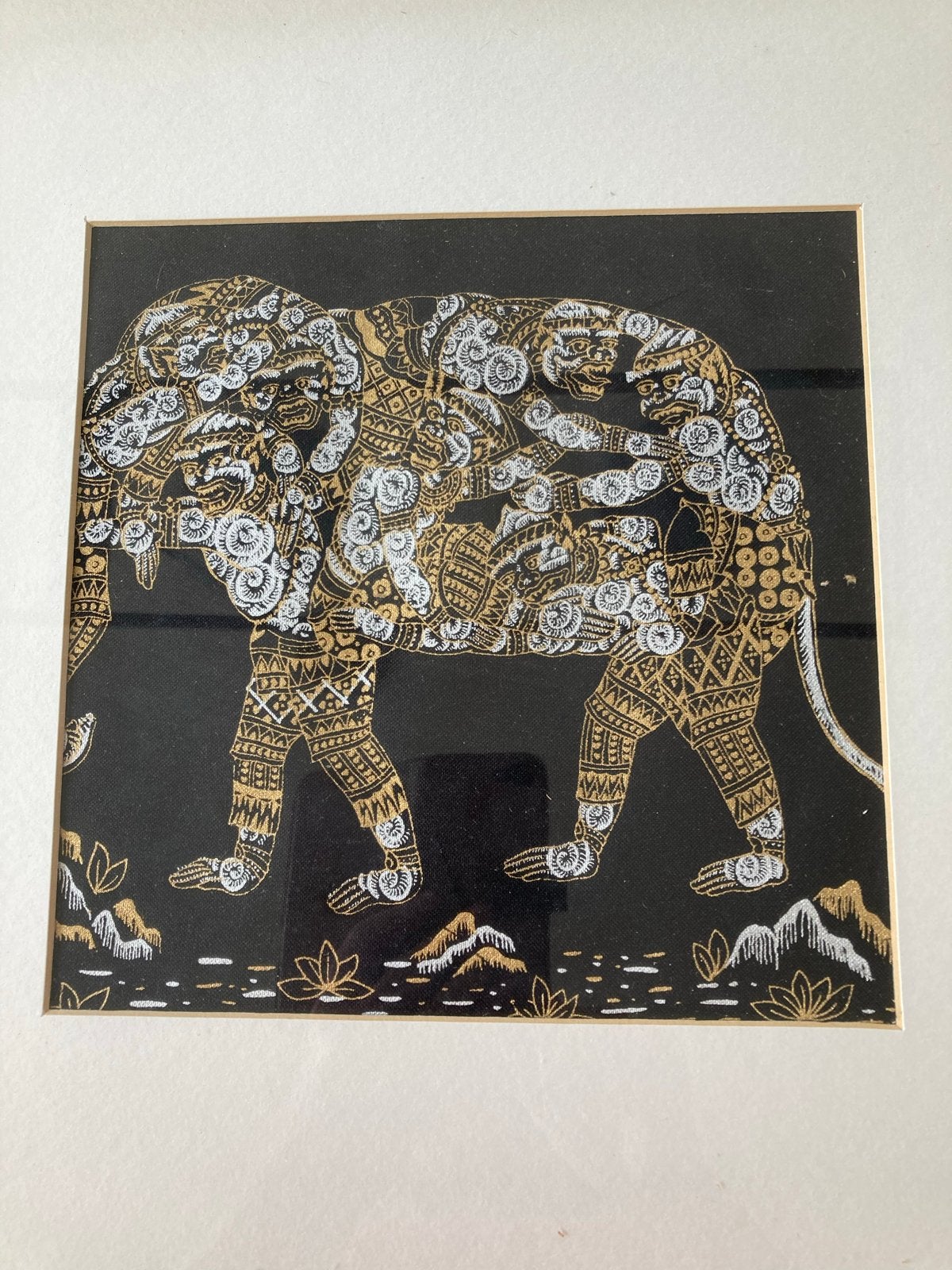 Ingelijste olifant print - Aziatische kunst, Ophalen of Verzenden, Meerkleurig, Versierd, Overige herkomsten