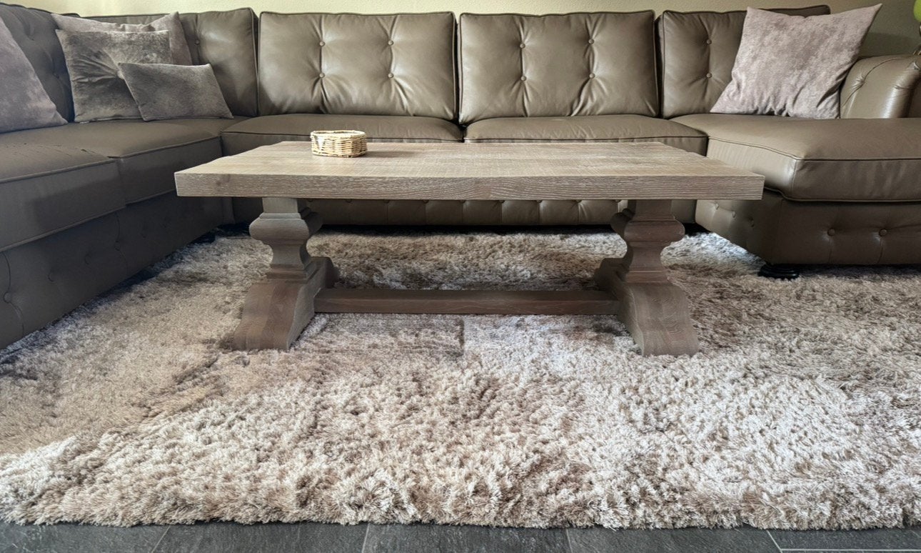 Massief Eiken Salontafel 120x80 – Kloosterpoten, Ophalen, 100 tot 150 cm, Eikenhout, 50 tot 100 cm