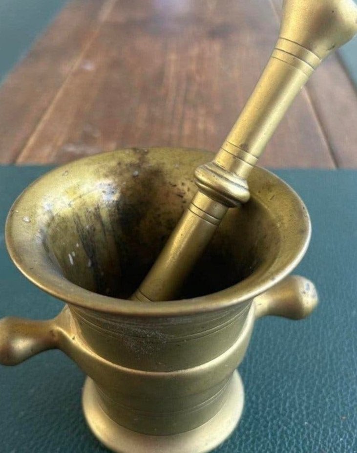 Antieke Messing Vijzel met Stamper - Zwaar en Decoratief, Ophalen of Verzenden