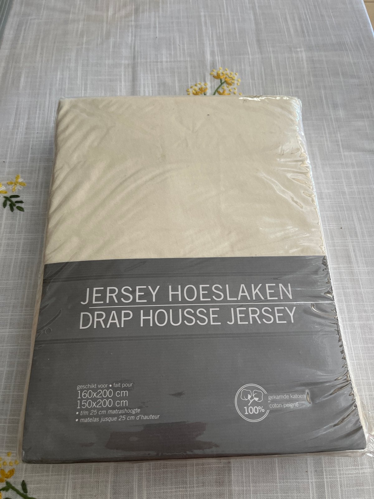 Nieuw Jersey Hoeslaken 160x200/150x200 cm - Crème, Overige merken, Nieuw, Ophalen of Verzenden, Ademend