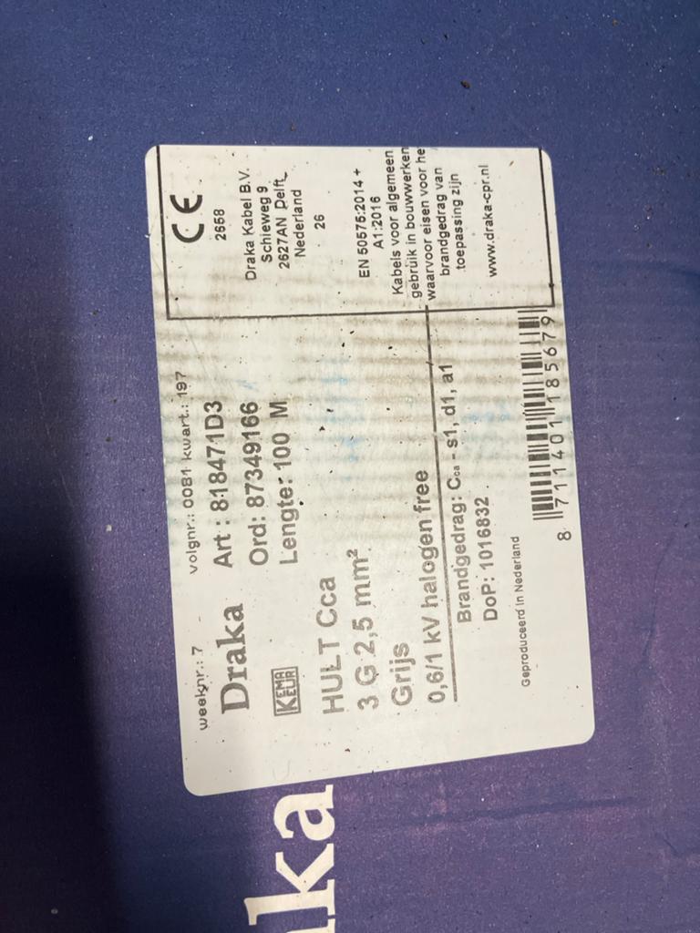 Nieuwe Draka hult CCA 3x2,5mm² - 100 meter rol, Ophalen of Verzenden, Nieuw, Kabel of Snoer