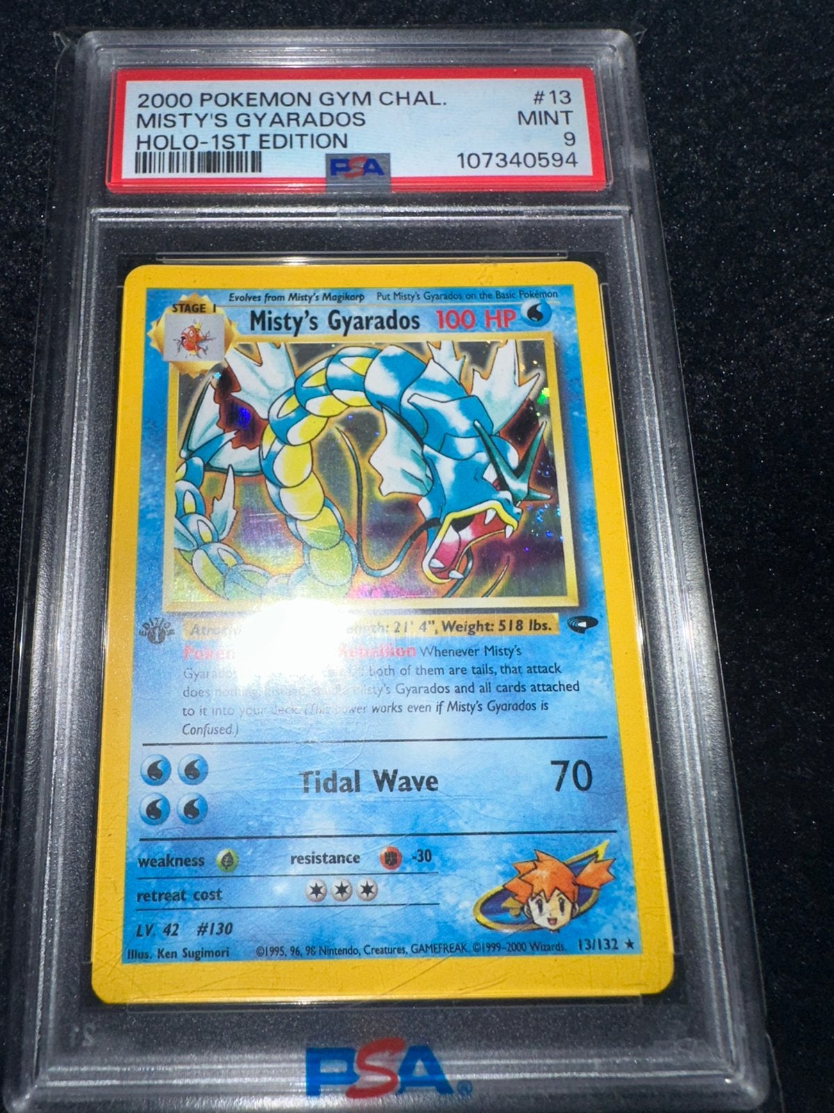 Misty’s Gyarados 1st Edition PSA 9 mint met SWIRL, Ophalen of Verzenden, Zo goed als nieuw