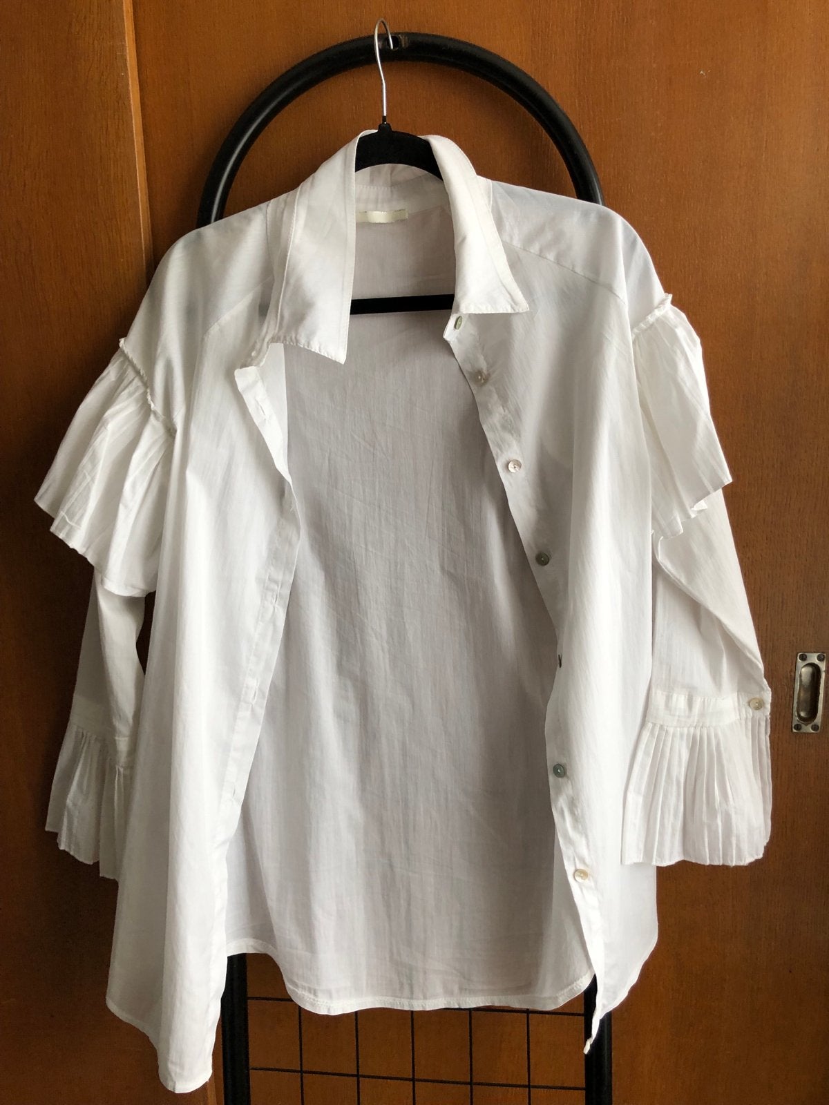 Witte blouse met ruches en wijde mouwen, Maat 38/40 (M), Wit, Ophalen of Verzenden, Zo goed als nieuw