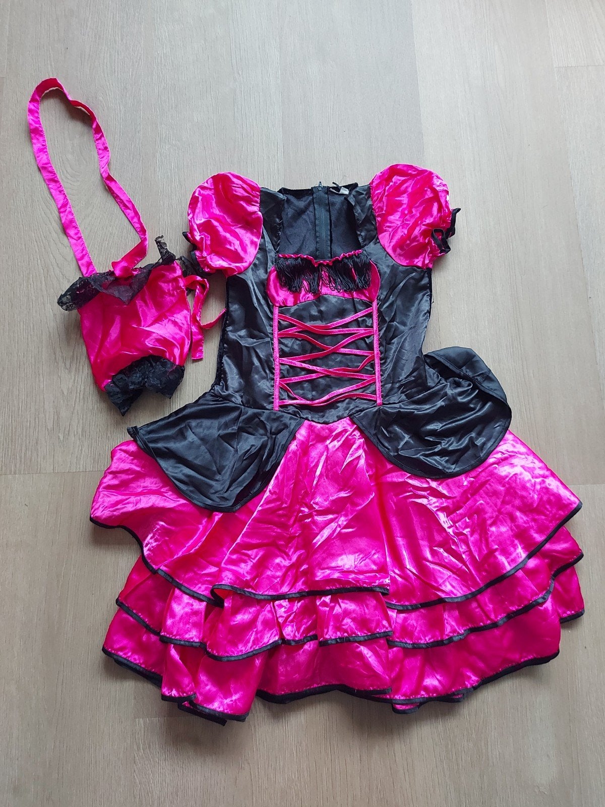 Roze zwart jurkje carnaval/verkleden maat 12 jaar/158, Ophalen of Verzenden, Zo goed als nieuw, 158 t/m 164, Meisje