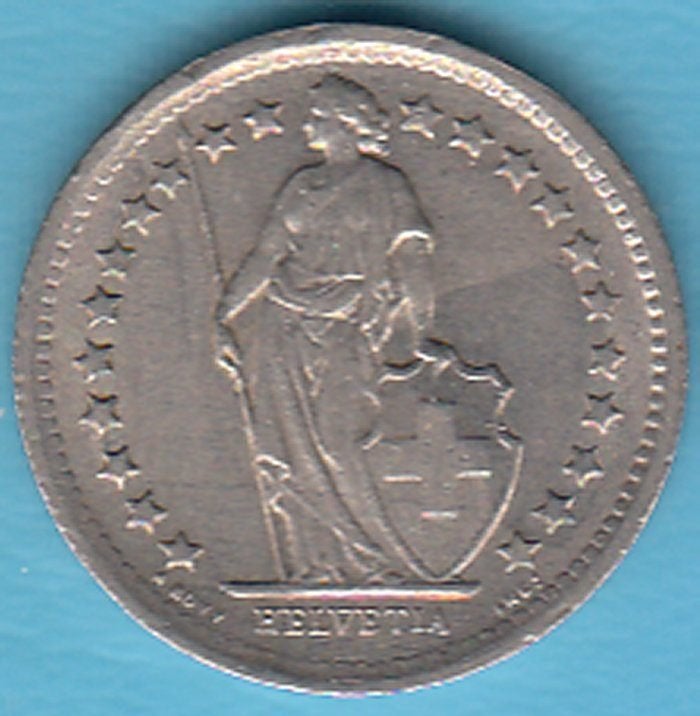 Zwitserland 1/2 Franc 1968 B Standing Helvetia, KM# 23a.1, Ophalen of Verzenden, Overige landen, Losse munt