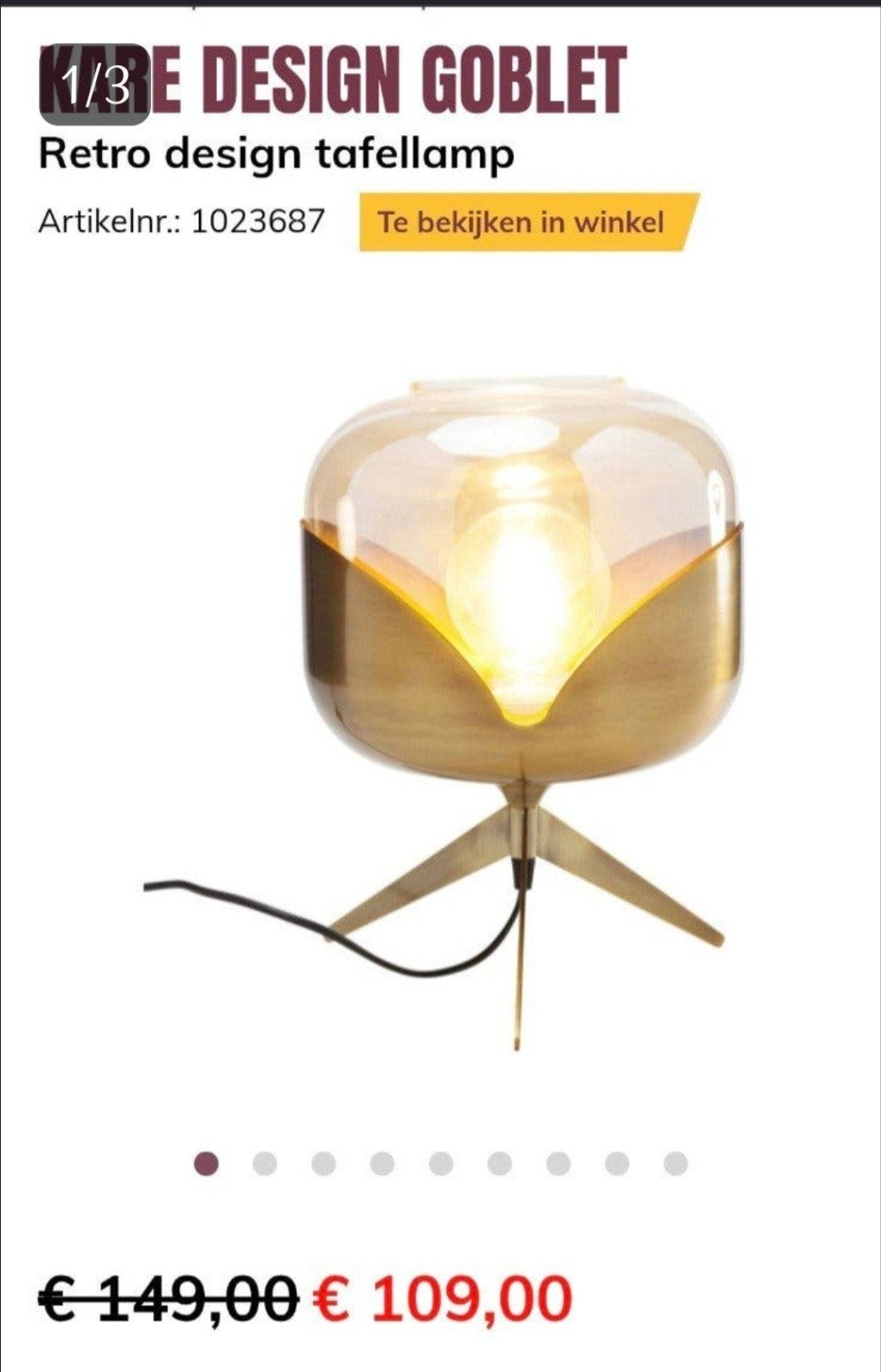 KARE DESIGN GOBLET Retro design tafellamp, Ophalen, Goud, Kare, Zo goed als nieuw
