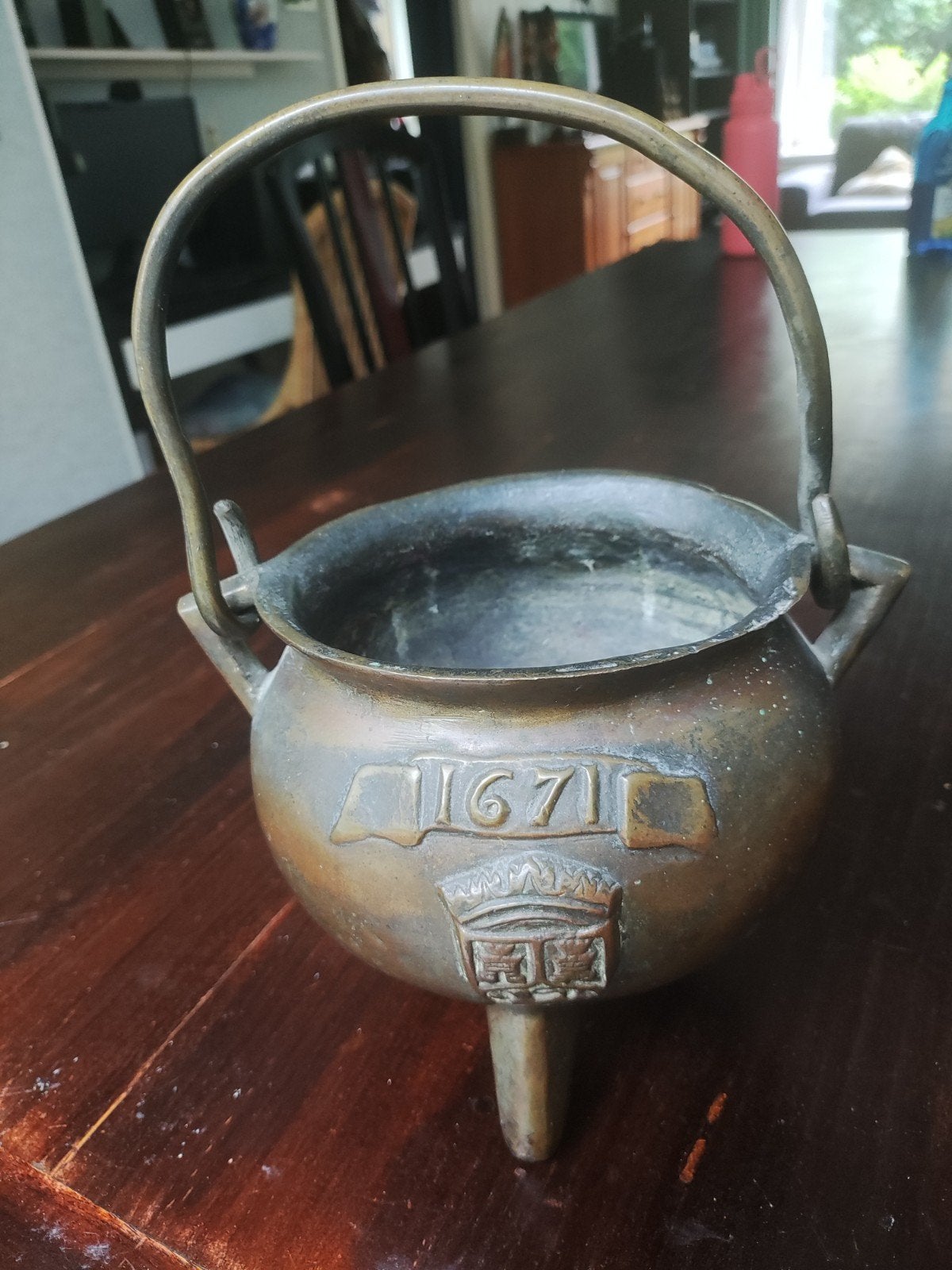 Antieke Bronzen Ketel met Jaartal 1671, Antiek en Kunst, Antiek | Koper en Brons, Ophalen of Verzenden