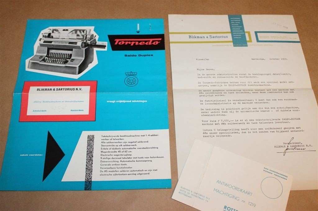Brochure - Blikman & Sartorius Boekhoudmachine - 1959, Ophalen of Verzenden, Zo goed als nieuw