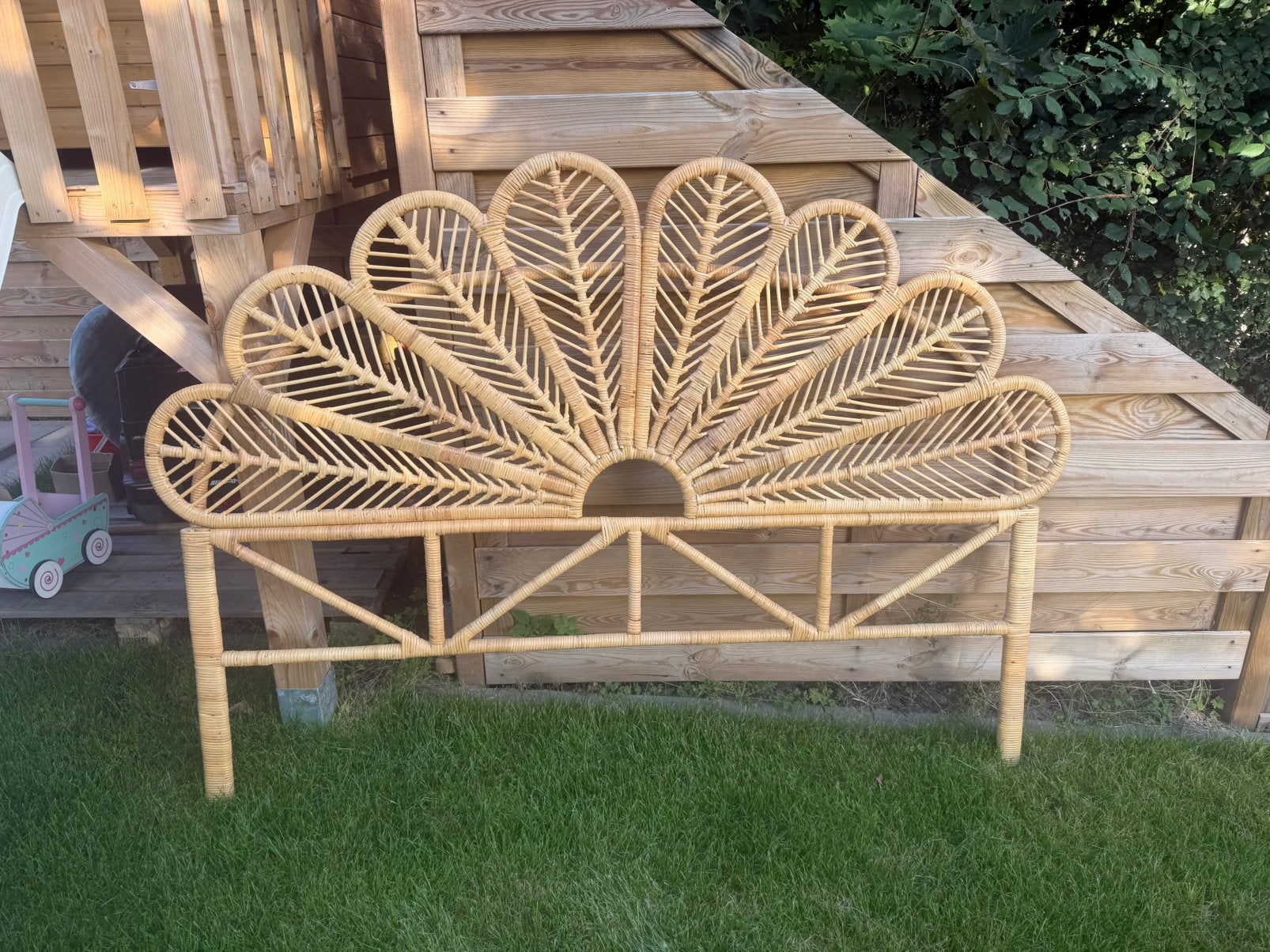 Hoofdbord Laure Rotan 183 cm breed, Ophalen, Overige materialen, Beige, Tweepersoons