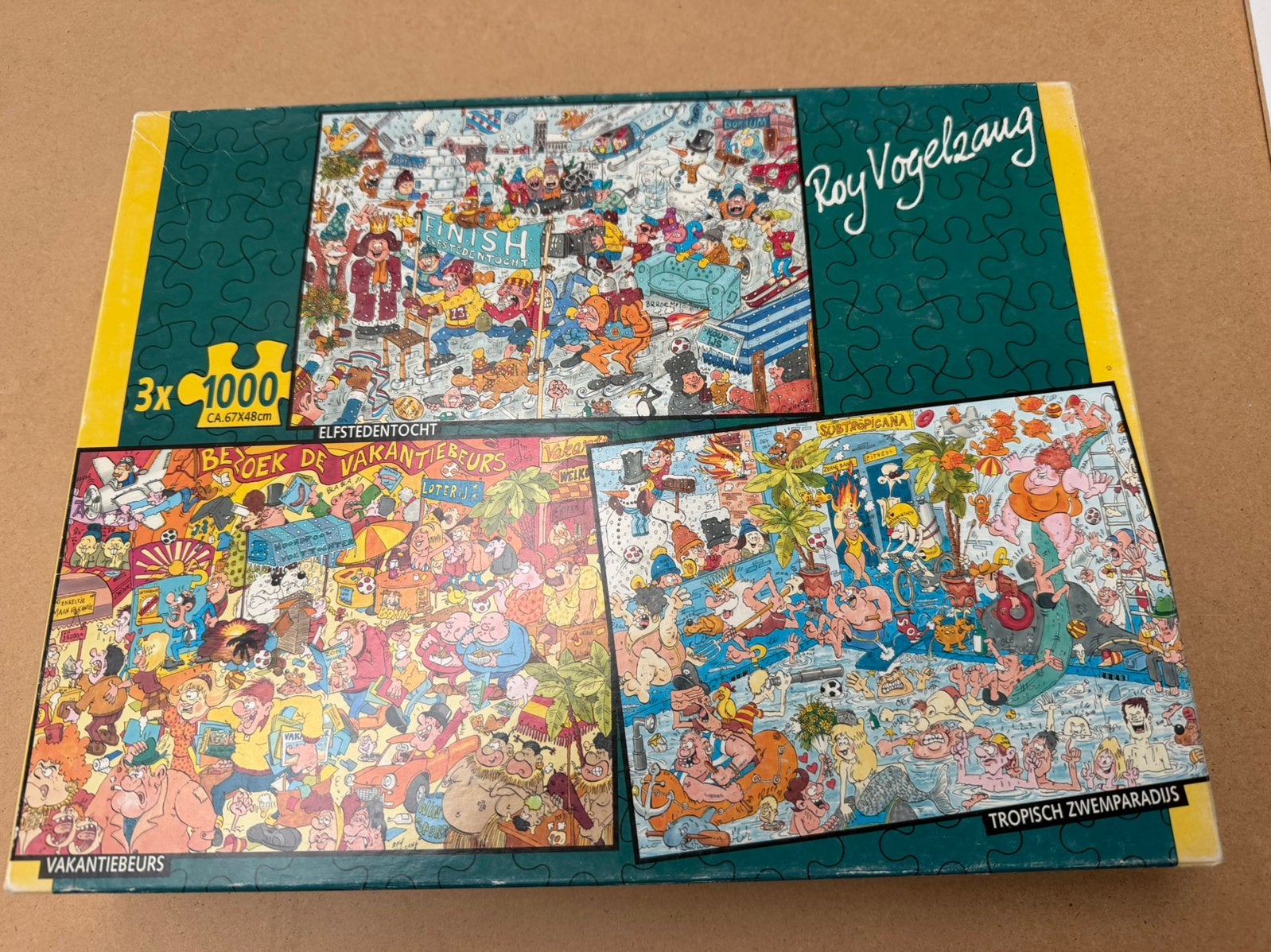 Cartoon puzzel 3x1000 st roy vogelzang, Ophalen of Verzenden, 500 t/m 1500 stukjes, Gebruikt, Legpuzzel