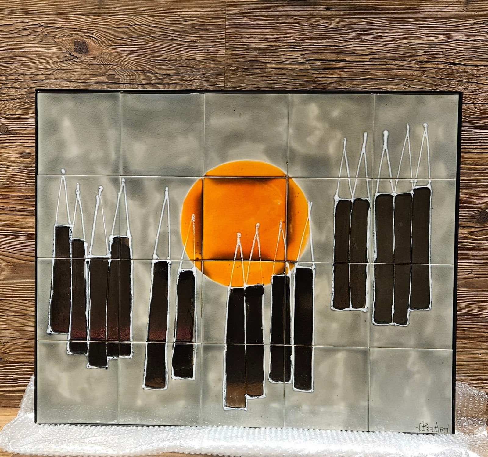 Belarti wanddecoratie - Abstracte compositie op tegels, Antiek en Kunst, Ophalen, Abstract, Gesigneerd, Overige materialen