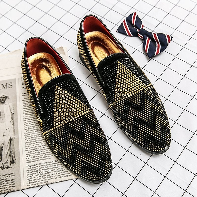 Zwarte gouden heren loafers / moccasins glitter instappers, Verzenden, Nieuw, Zwart, Loafers