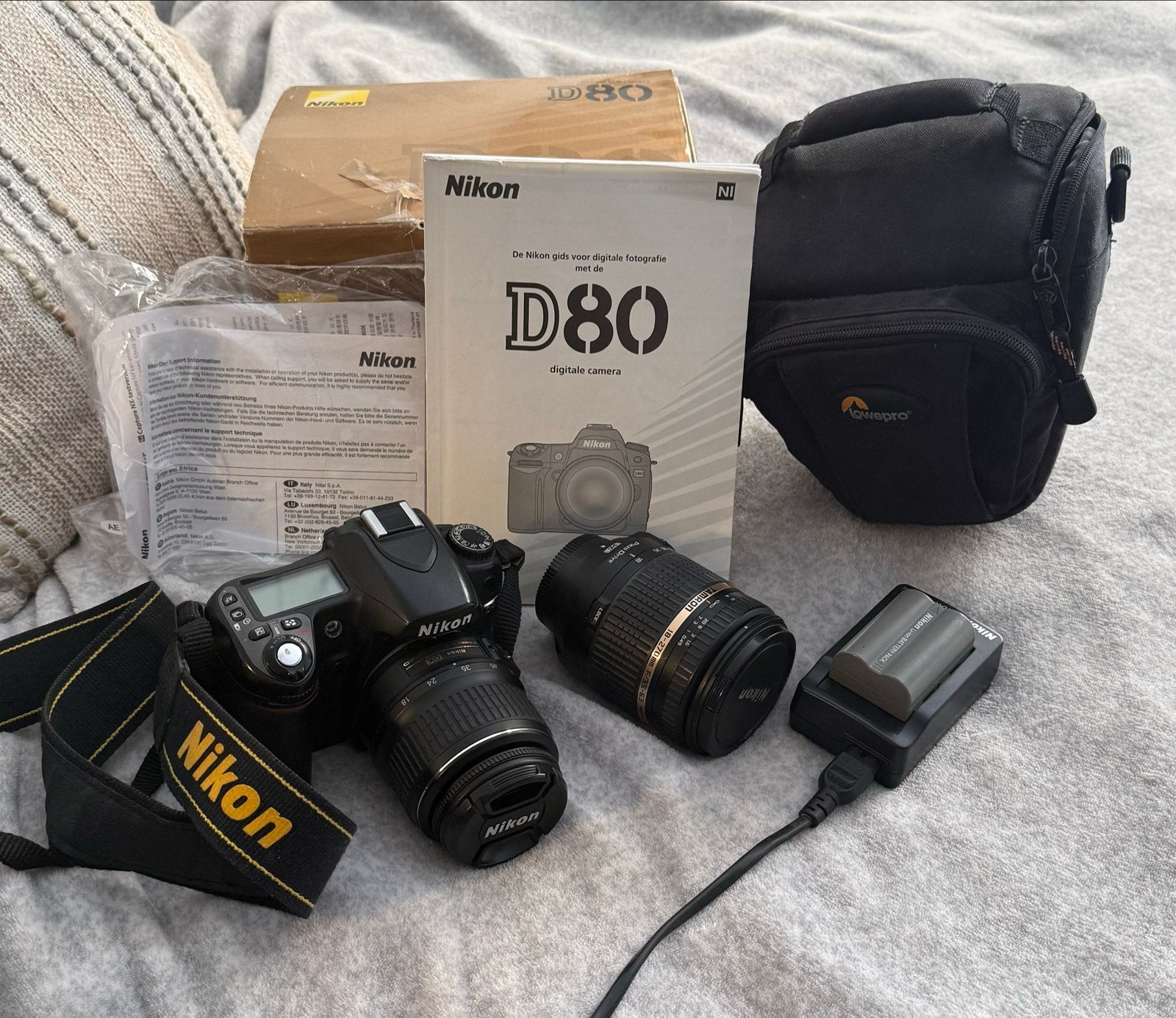 Nikon D80 spiegelreflexcamera met 2 lenzen en accessoires, Gebruikt, Spiegelreflex, Accu, Nikon