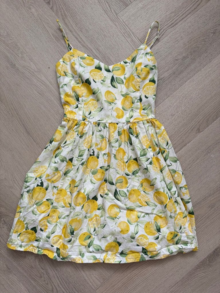 H&M jurk maat XS met citroenen, H&M, Wit, Ophalen of Verzenden, Zo goed als nieuw