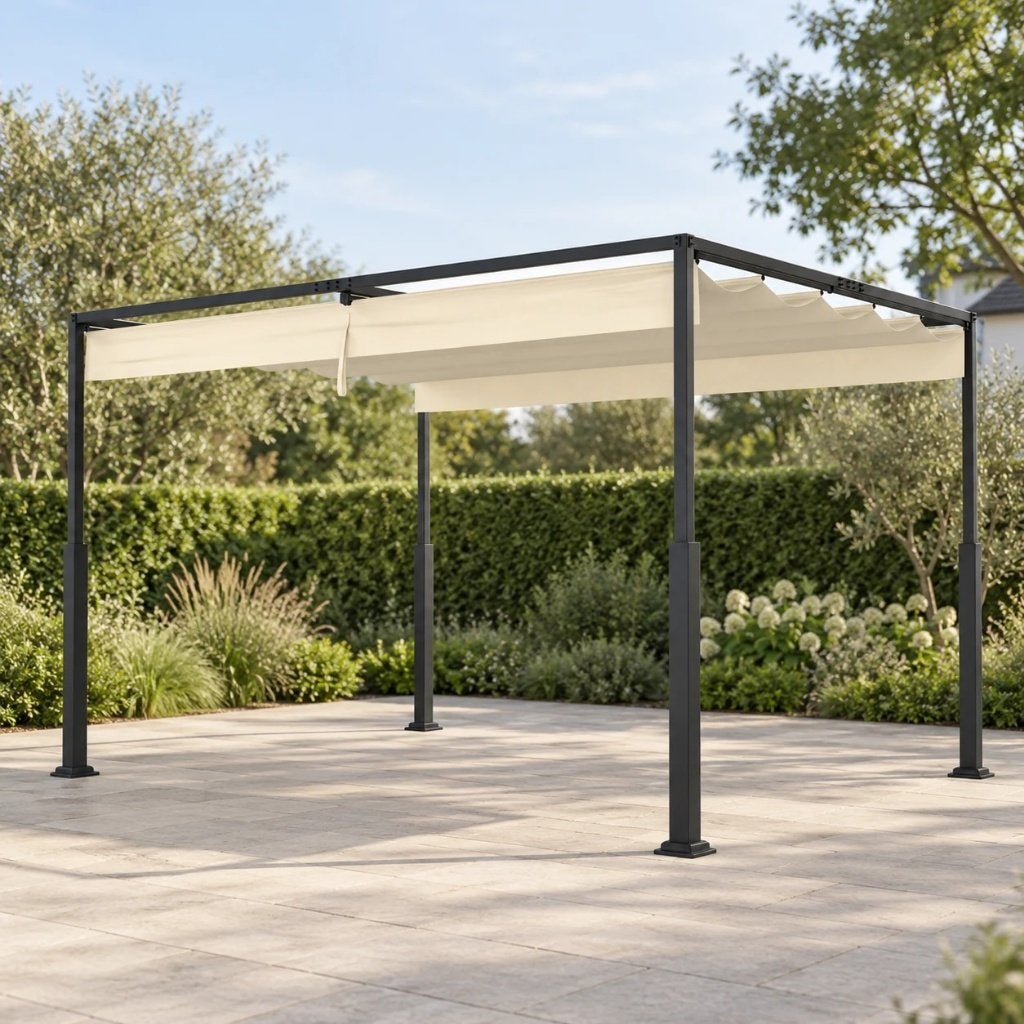 Pergola 3 × 3 m met beige intrekbaar zonnedoek, Tuin en Terras, Verzenden, Nieuw, Tuinpaviljoen