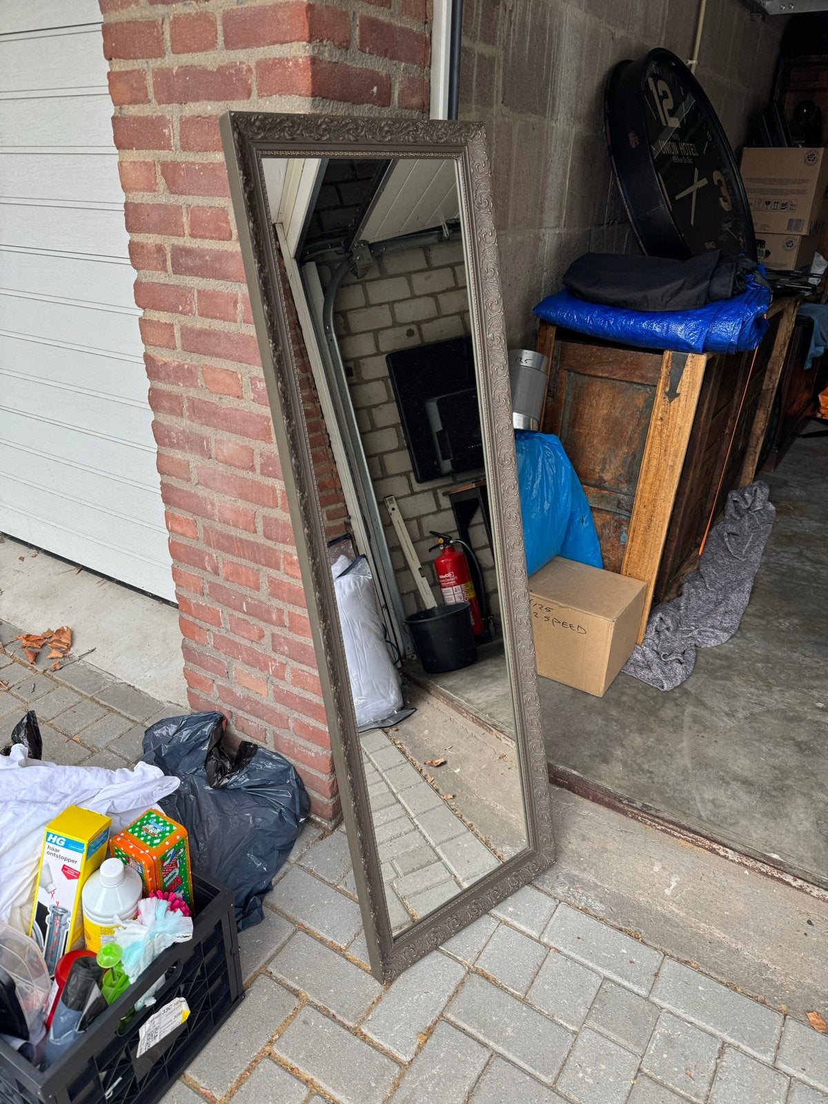Grote spiegel met sierlijke lijst, Huis en Inrichting, Woonaccessoires | Spiegels, Gebruikt, 200 cm of meer, Ophalen of Verzenden