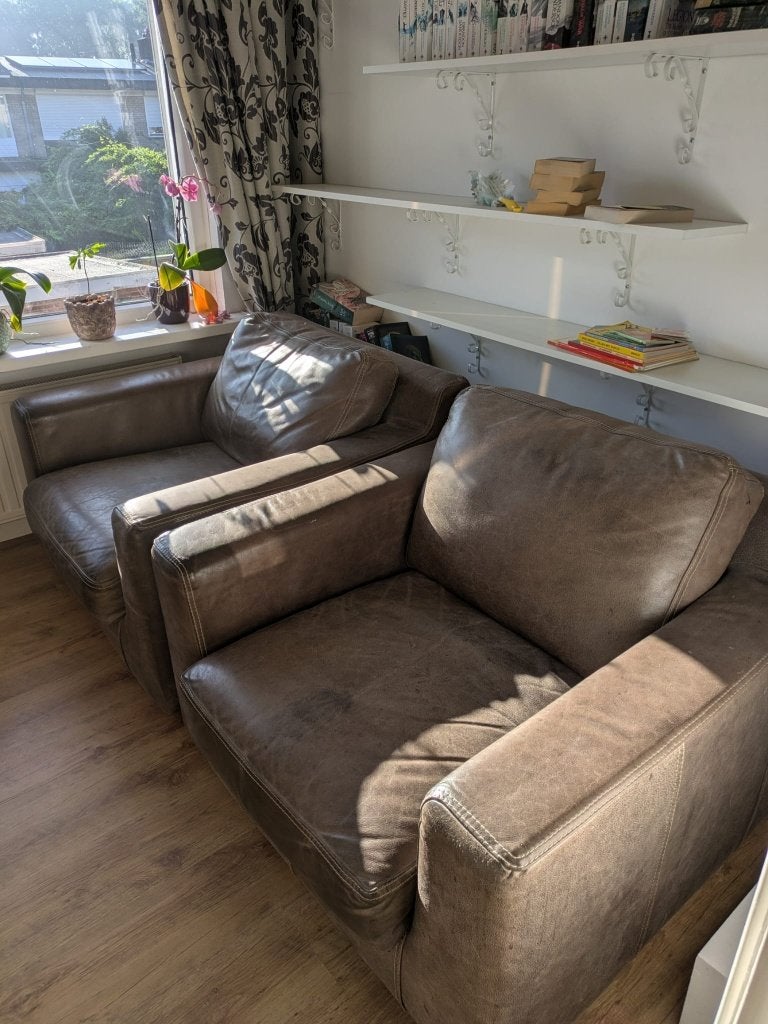 Echt lederen stoelen in zeer goede staat, Ophalen, Gebruikt, 100 tot 125 cm, Klassiek