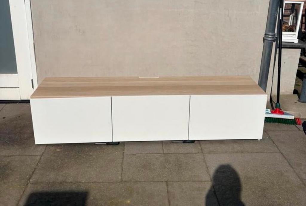 IKEA BESTÅ tv-meubel wit gelazuurd eikeneffect/hoogglans wit, Ophalen, Gebruikt, 150 tot 200 cm, Minder dan 100 cm