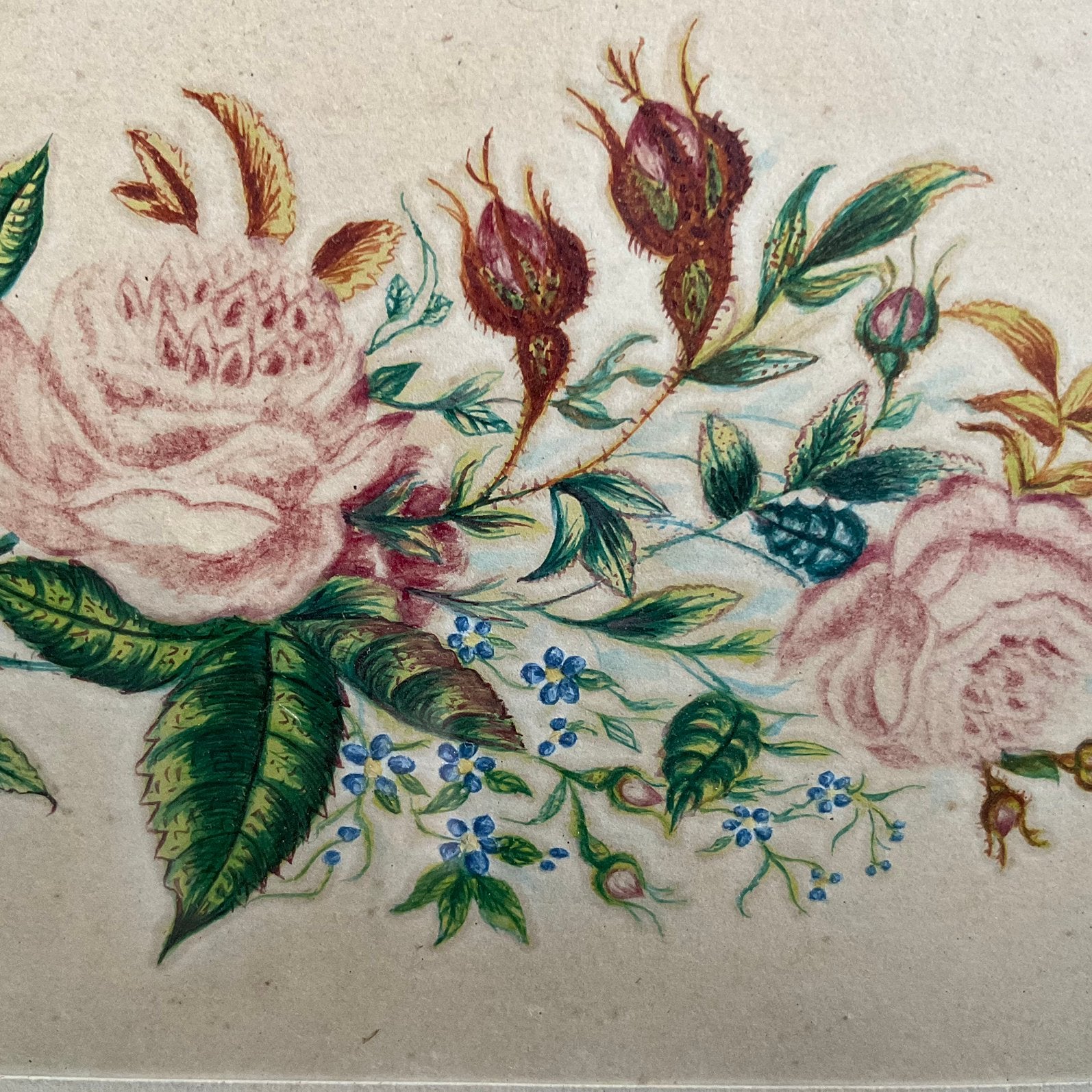 Antieke tekening met roosjes *floor epe*, Ophalen of Verzenden