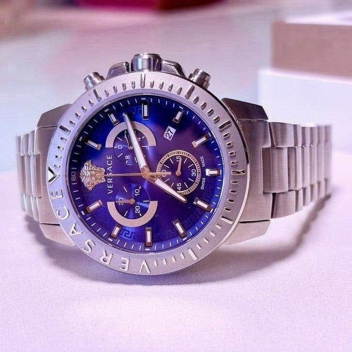 ✅ Versace New Chrono Herenhorloge - Full Set ✅, Staal, Staal, Polshorloge, Zo goed als nieuw