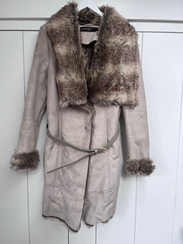 Supertrash winterjas met bontkraag en riem, Kleding | Dames, Ophalen of Verzenden, Zo goed als nieuw, Maat 42/44 (L), Grijs