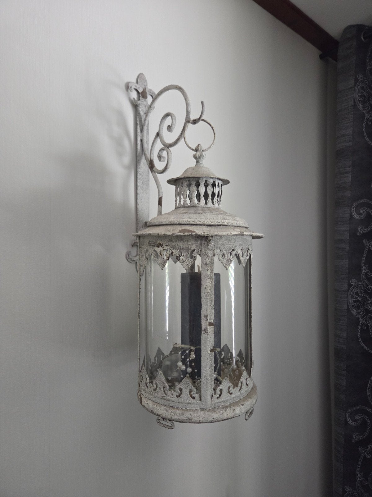 Mooie kaarslamp / wandlantaarn in brocante stijl, Ophalen of Verzenden, Gebruikt