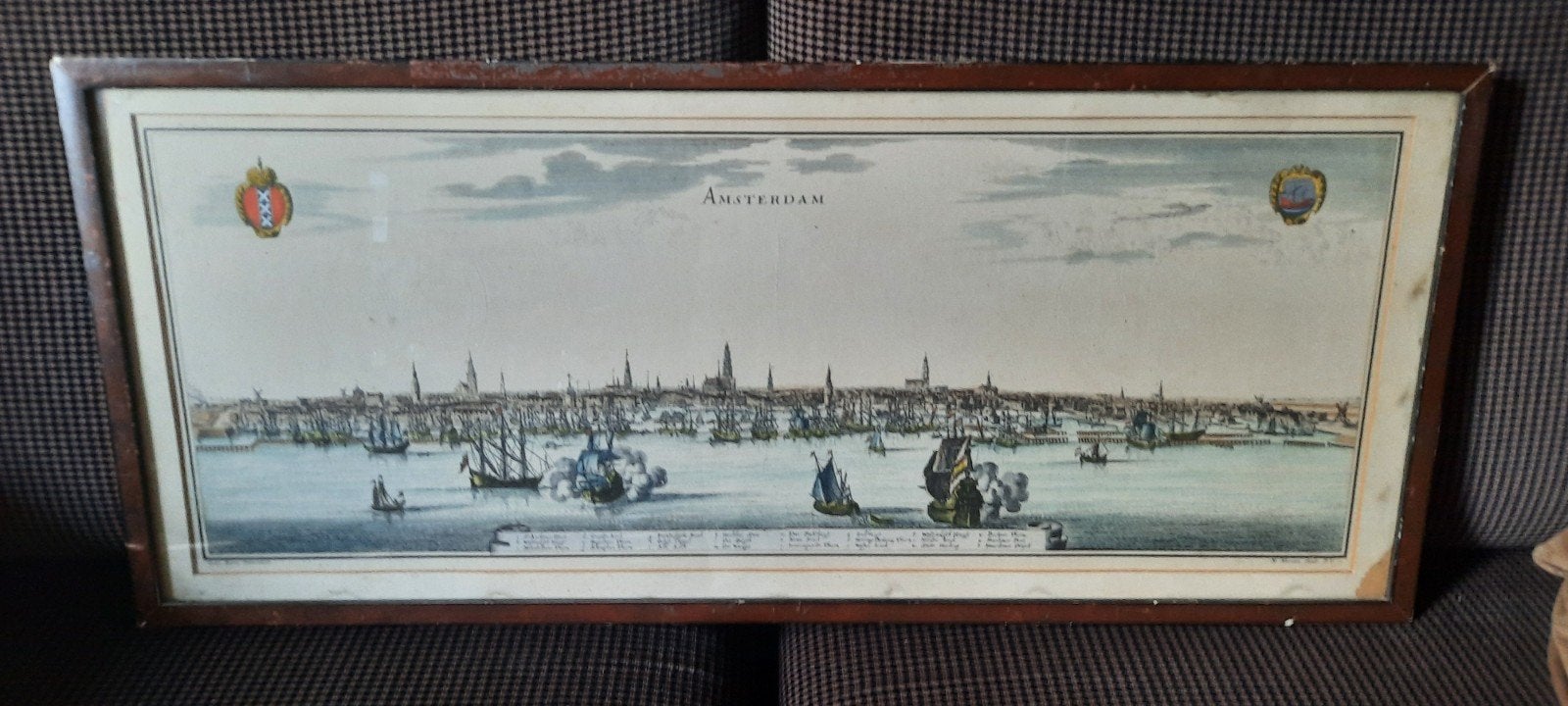 Antieke Ets van Amsterdam - Stadsgezicht met Schepen, Antiek en Kunst, Ophalen, 31 cm, Ets, Stadsgezicht
