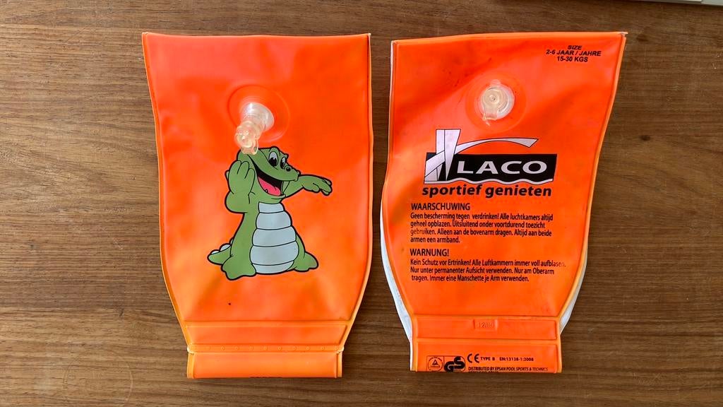 Zwembandjes oranje met krokodil | Laco, Gebruikt, Jongen of Meisje, One size, Ophalen of Verzenden