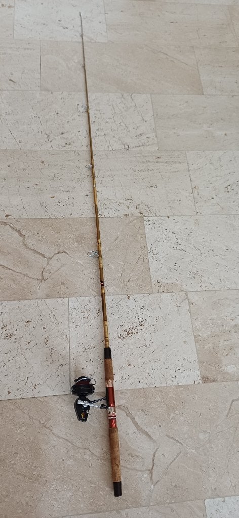 Spinhengel 1,95 meter met Mitchell 324 molen en schepnet., Watersport en Boten, Ophalen, Gebruikt, Werphengel