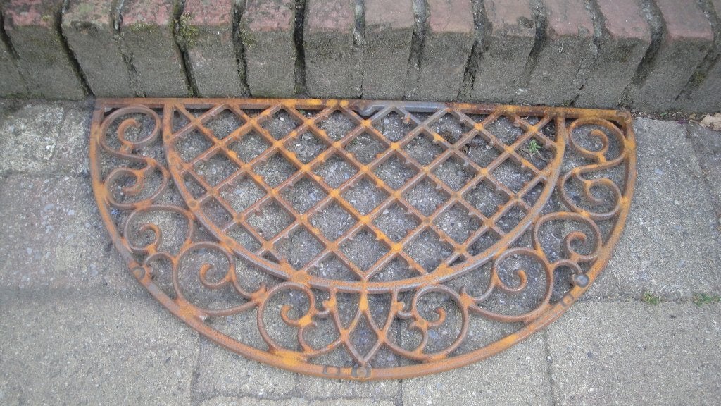 antieke gietijzeren half ronde deurmat, Ophalen of Verzenden, Gebruikt, Gietijzer