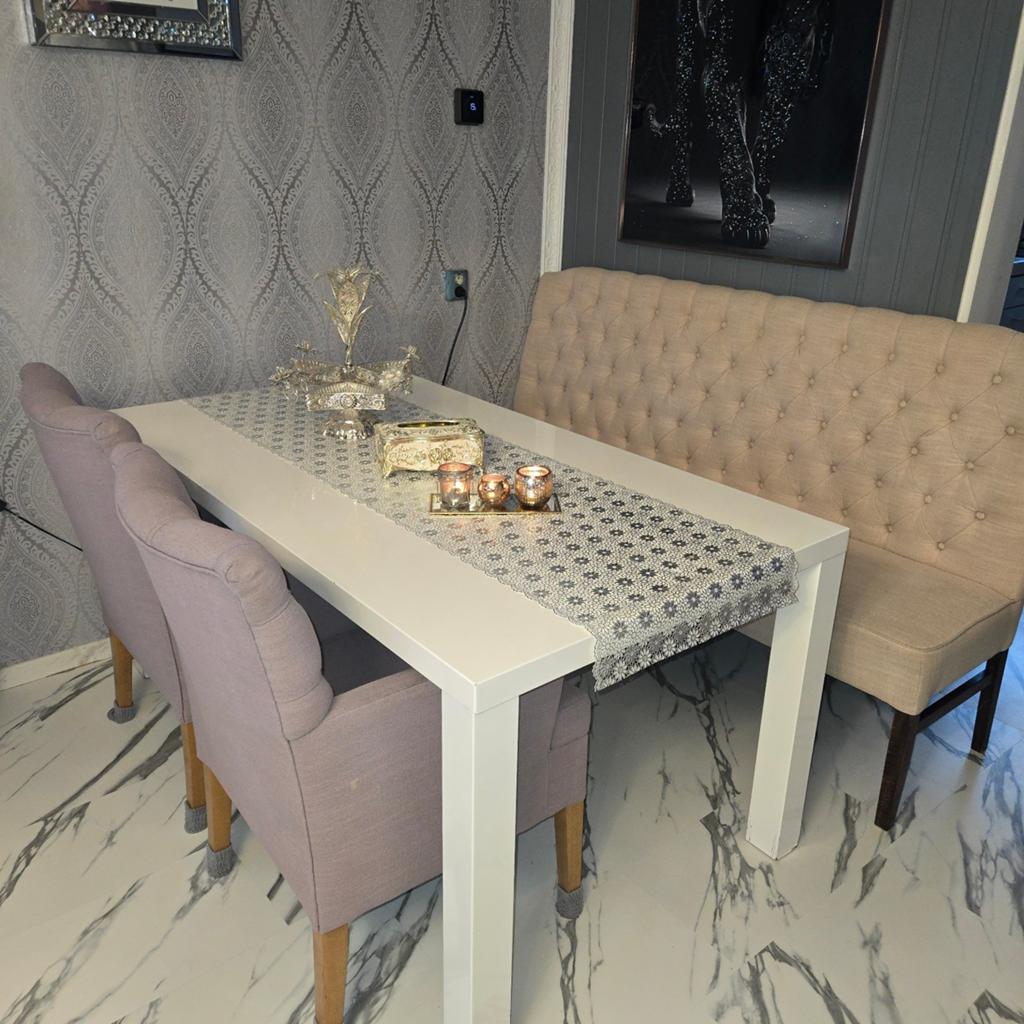 Eetkamerbank met eettafel en 2 stoelen, Ophalen of Verzenden, Rechthoekig, 50 tot 100 cm