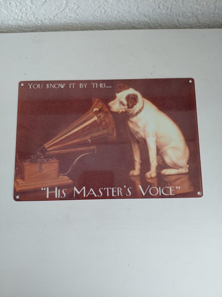 Wandbord his masters voice, Ophalen of Verzenden