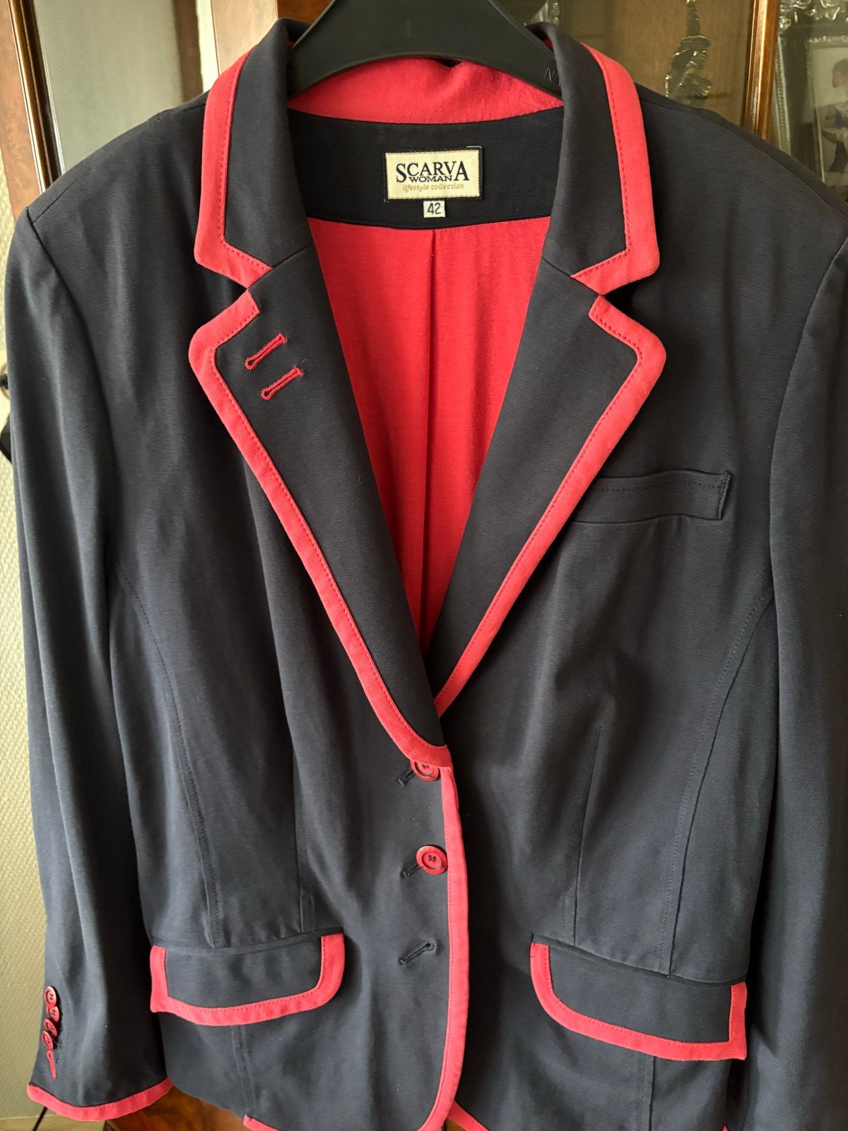 Scarva Blazer - Donkerblauw met Roze Details, Maat 42, Blauw, Maat 42/44 (L), Ophalen of Verzenden, Jasje