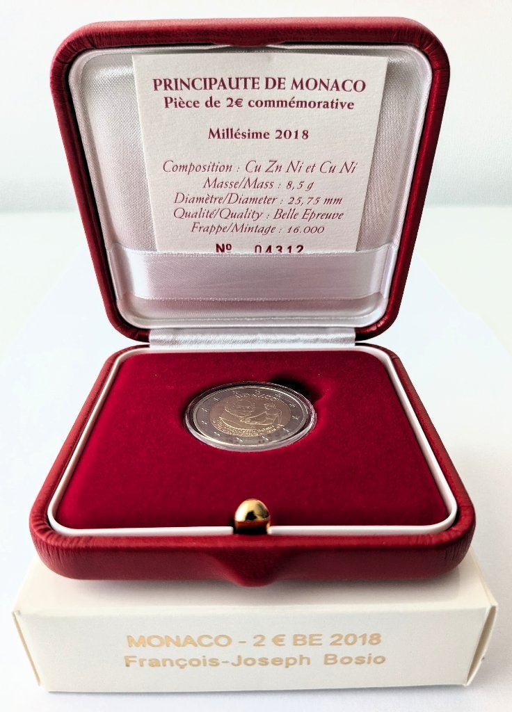 Monaco 2 Euro "Bosio" 2018 Proof, Postzegels en Munten, Verzenden, Monaco, 2 euro, Losse munt