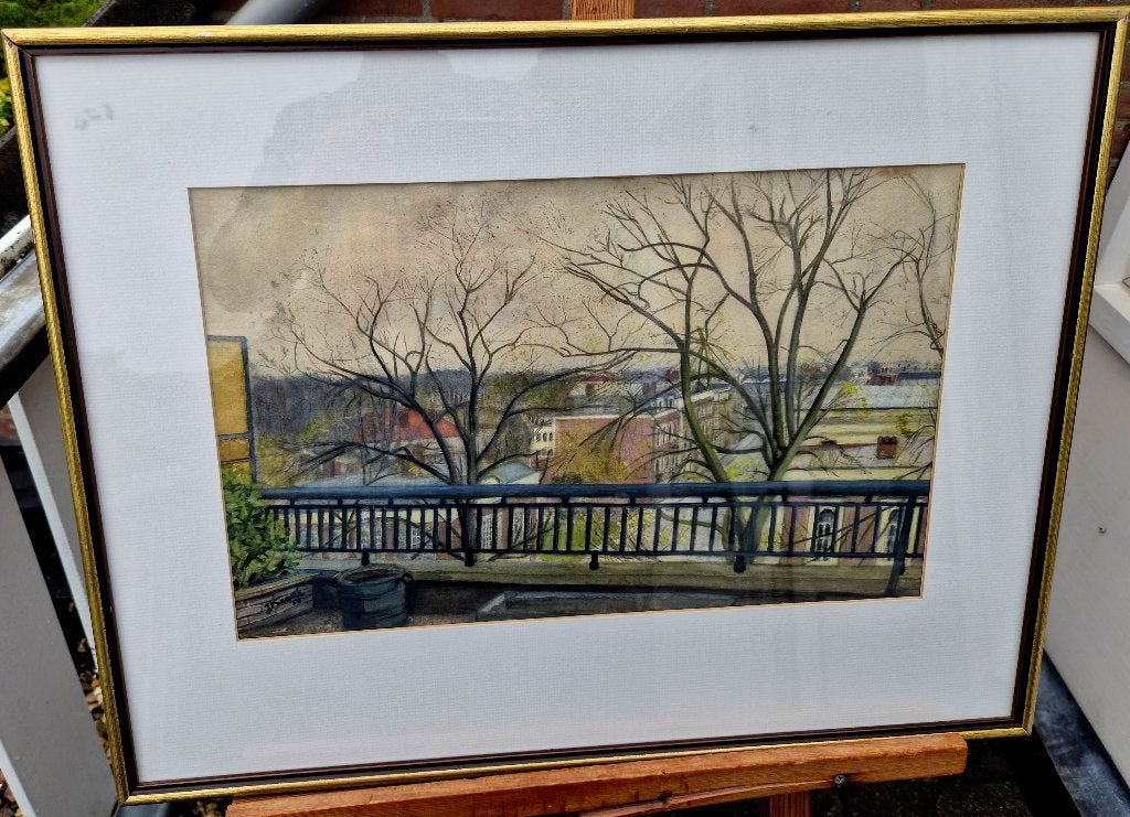 Johanna Vreede (1897-1970) Uitzicht vanuit Carnegie Den Haag, Impressionistisch, Ophalen of Verzenden, Gesigneerd, Aquarel