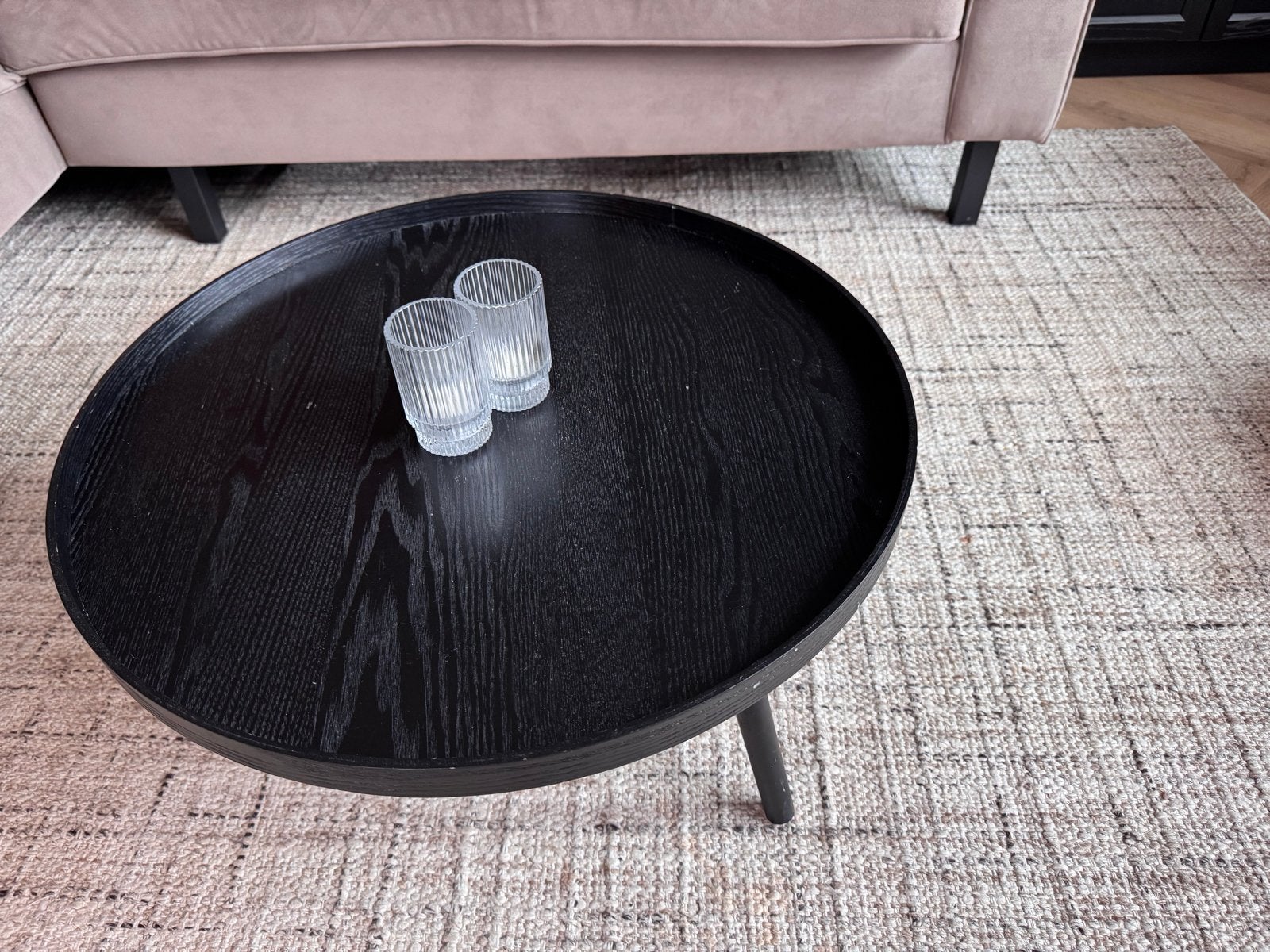 WOOOD Salontafel Rond - Zwart - 60 cm - bijzettafel - Laag, Ophalen, Minder dan 50 cm, Gebruikt, 50 tot 100 cm