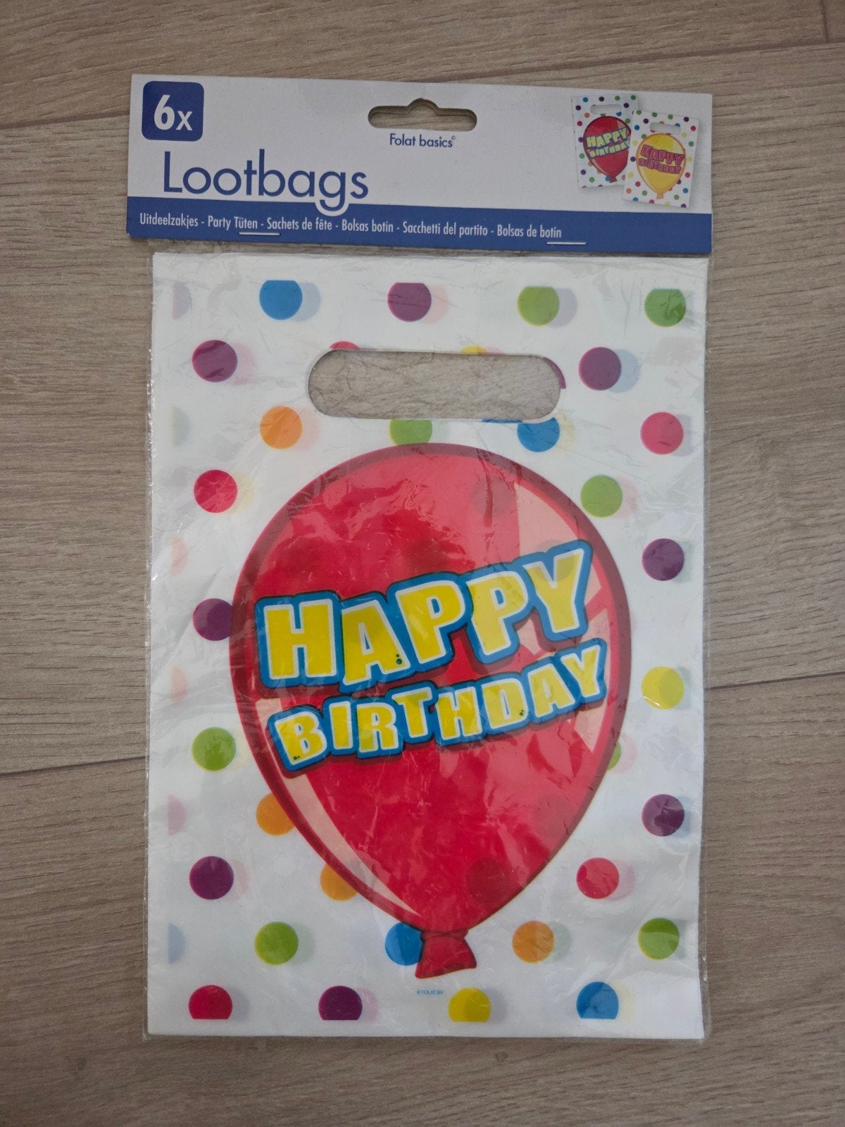 Folat Basics Lootbags - 6x Happy Birthday Uitdeelzakjes, Ophalen of Verzenden, Nieuw, Feestartikel, Verjaardag