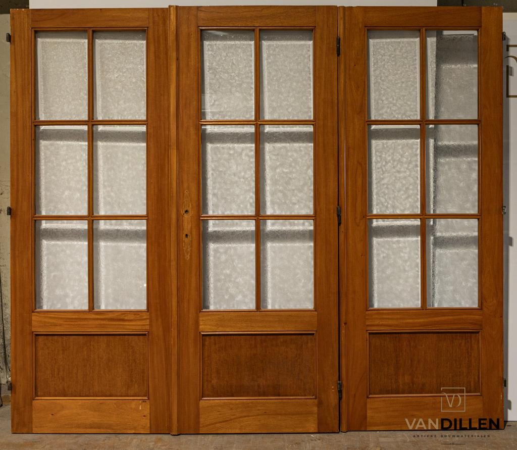 3 delige antieke openslaande ensuite deuren met figuurglas, Ophalen, 120 cm of meer, Binnendeur, Zo goed als nieuw