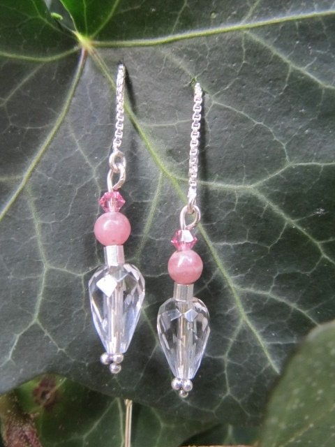 Oorbellen Liv bergkristal-rhodoniet-swarovski  zilver, Ophalen, Nieuw